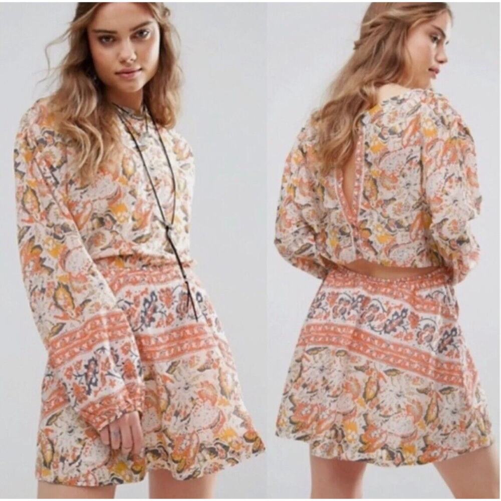 Free People Floral Print Mini Dress - Orange and White - Picture 8 of 8